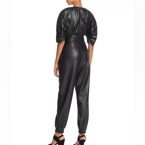 Rebecca Taylor Black Vegan Leather Jumpsuit size 6 - Picture 3 of 10
